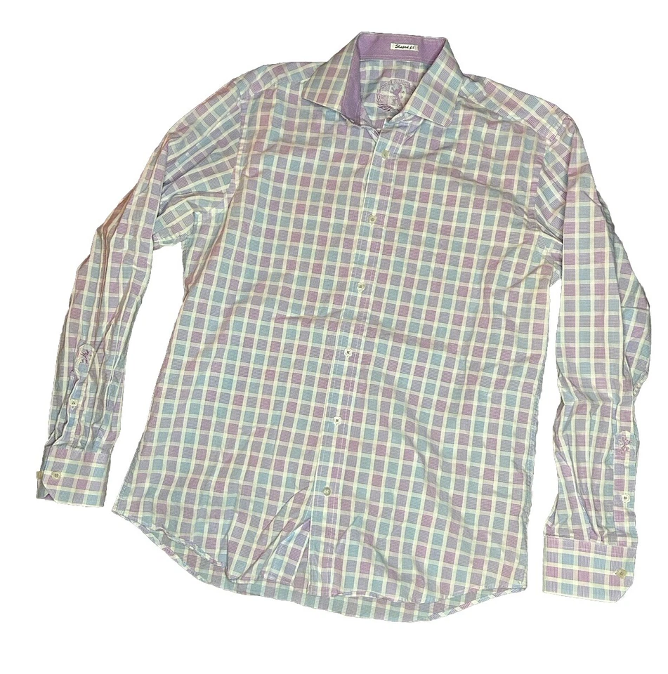 男式布加迪正装衬衫中号紫色蓝色白色 — 第 1/4 张图片