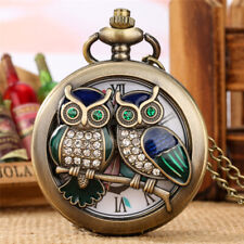 Old Fashion Vintage Night Owl Unisex Quartz Pocket Watch Necklace Pendant Chain