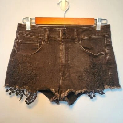 American Eagle Super Super Stretch Hi-Rise Shortie Black Denim Shorts Size 6 - Image 1 of 4