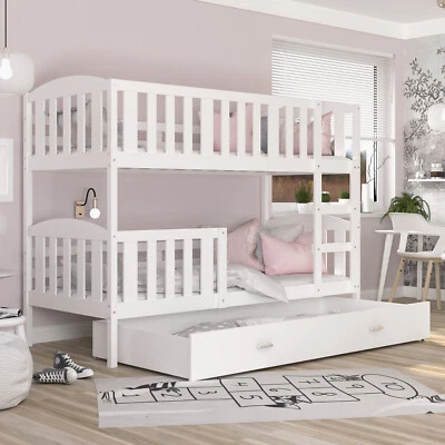 Hochbett 80x160 Etagenbett Kinderbett Bett Matratze Bettkasten JOHNNY Weiß NEU - Bild 1 von 3