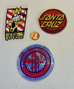 80s SKATES ON HAIGHT + RIKY BARNES Lucero Skateboard Stickers + SANTA CRUZ Patch - Picture 1 of 1
