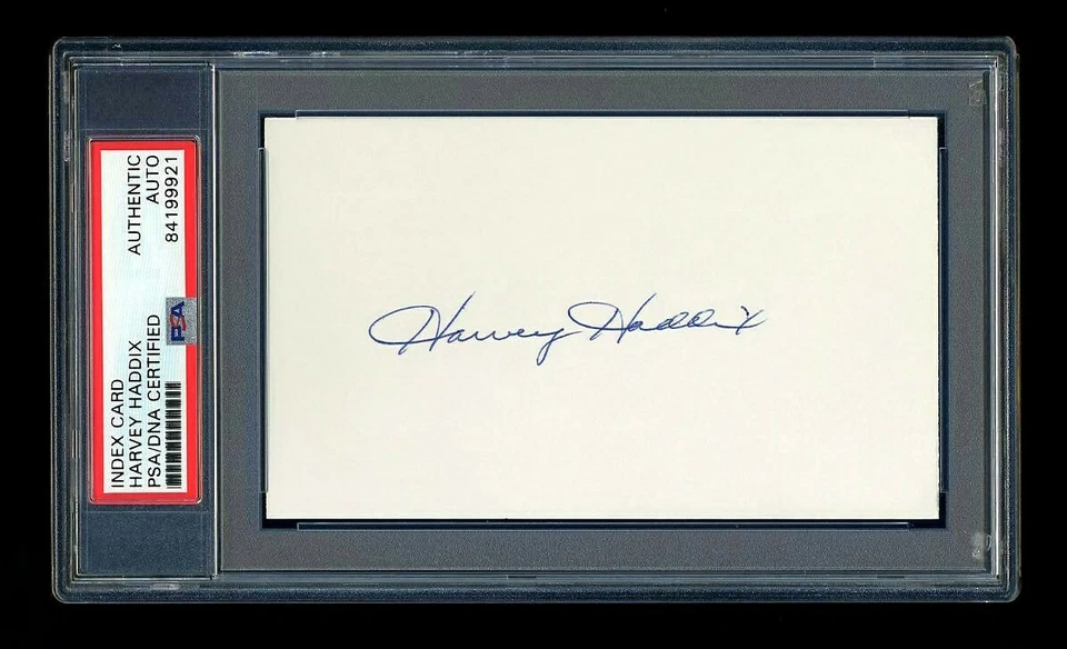 HARVEY HADDIX SIGNED INDEX CARD MINT PSA/DNA AUTOGRAPHED PITTSBURGH PIRATES  - Image 1 of 1