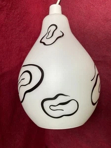 Retro Vintage White Glass Ceiling Light Pendant Shade Hand Painted 1960's - Picture 1 of 11