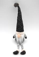 Gnome Weighted Plush Shelf Sitter Whimsical Home Decor black & white dangly legs
