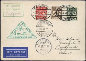 Zeppelin Danzig 1931 Islandfahrt Karte Friedrichshafen Reykjavik Si 113 / 1944 - Bild 1 von 1