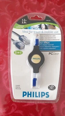 Philips RJ11 & RJ45 Internet Ethernet 3.9' Retractable Slider Cable PM1223 - Image 1 of 2