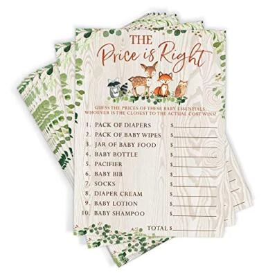 Juego Baby Shower, The Price Is Right, Woodland Animals, 50 cartas Foto 1 de 4