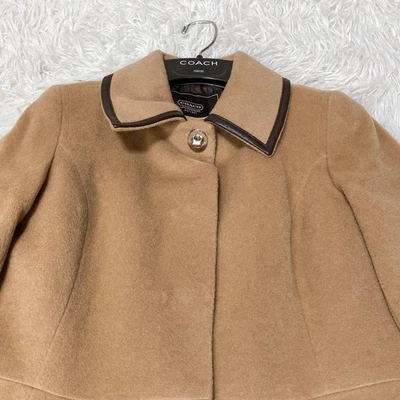 Abrigo Coach Piped Cuero Lana Turnlock Marrón, Para Mujer, Talla XL Foto 1 de 4