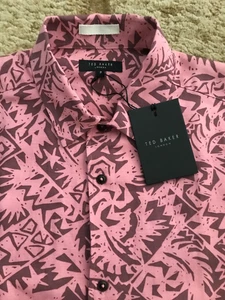 Ted Baker Barons Abstract Print Button Up Shirt Mens Size Medium (3) Pink NWT - Picture 1 of 5