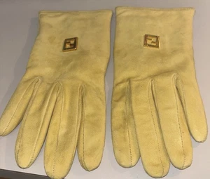 "Guantes Fendi amarillos gamuza cuero tejido forrado invierno monograma talla 7,5""" - Imagen 1 de 5