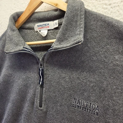 Vintage Nautica Competition 1/4 Zip Fleece Hoodie Mens Large Gray Cotton Sweater - Image 1 of 4