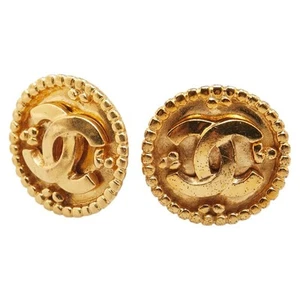 Chanel Vintage Coco Mark Earrings Gold Plated Women's Excellent - Picture 1 of 6