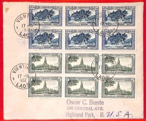 aa6381 - LAOS - Postal History - Nice MULTIPLE franking on COVER to USA 1952 - Picture 1 of 1