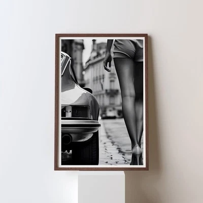 Porsche 911 Wall Art  Vintage Fashion Photography Print  Glamour Girl Retro Car - Image 1 of 4