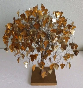Vintage Mid-Century Modern MCM Twisted Wire "Dream Tree" Gold Leaf Sculpture 11" - Picture 1 of 8