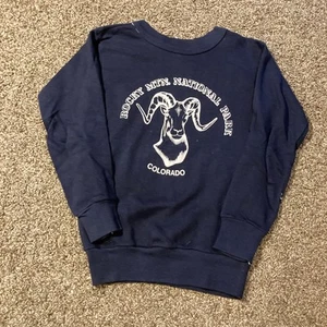 Vintage 70s Youth Crewneck Sweatshirt Rocky Mountain National Park Colorado Blue - Picture 1 of 6