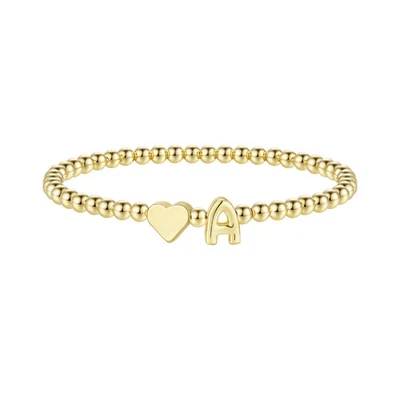 Pulsera inicial dorada M MOOHAM para mujer - delicadas pulseras de corazón con cuentas de oro Foto 1 de 4