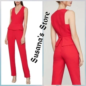 NWT BCBG MAXAZRIA SIZE 0 Cerys Red V-neck Peplum Jumpsuit - Picture 1 of 6