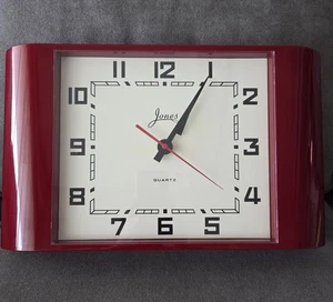 Jones Wall Clock Vintage-Inspired Retro Rectangular 18" Wide Red - Picture 1 of 6