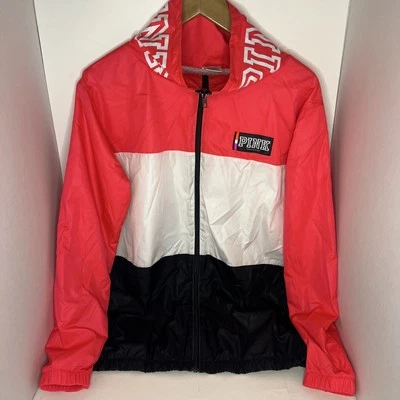Chaqueta cortavientos retro 2016 Victoria's Secret rosa bloque de color neón cremallera completa Foto 1 de 4