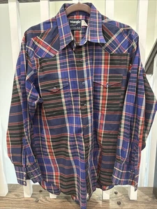 Vintage Wrangler Western Shirt 16-34 Multicolor Stripe Button Up Long Sleeve - Picture 1 of 6