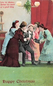 Vintage Postcard 1909 / HAPPY CHRISTMAS - unposted - WRITING ON BACK / PEOPLE - Picture 1 of 2