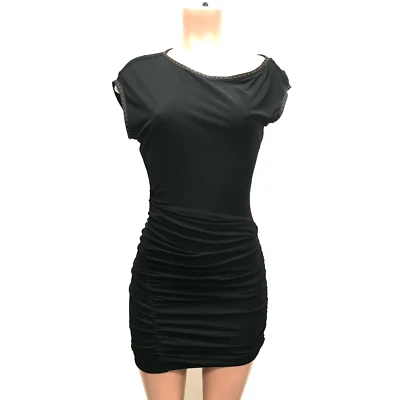 AllSaints Womens Black Mae Jersey Boat Neck Embellished Stud Bodycon Dress S — 第 1/4 张图片