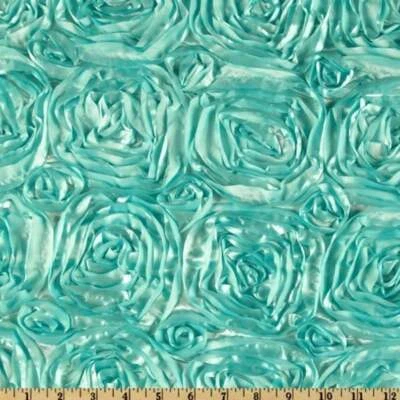MINT Rosette Satin Fabric – Sold By The Yard Floral Flowers Satin Decor - Image 1 of 3