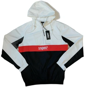 Snipes Block Hooded Polyester Windrunner Jacke Herren weiß / schwarz / rot NEU - Bild 1 von 9