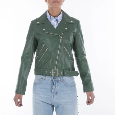 CHAQUETA MOTERA ITALIANA HECHA A MANO MUJER CORDERO SUAVE CUERO GENUINO VERDE Foto 1 de 4