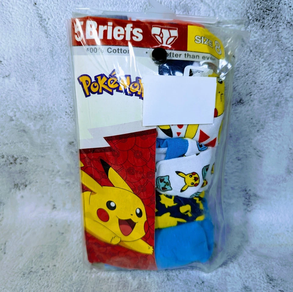 Boys 5 Pack Pokemon Cotton Briefs Size 8 in Package