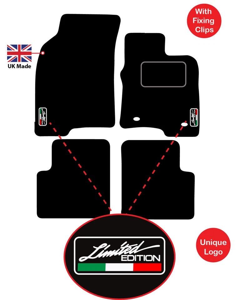 Tailored Carpet Car Floor Mats to fit Fiat Panda 2012to 2015 Logos 2 Oval Clips - Image 1 of 4