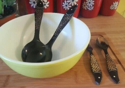 Koi Fish Scale Salad Servers Serving Fork Spoon Plastic Tiki Kitchen Utensils  - Image 1 of 4