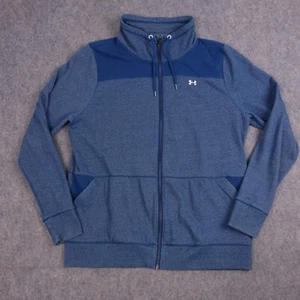 Under Armour Sweatshirt XL Full Zip Blue Loose Cowl Mock Neck Drawstring Womens - Picture 1 of 10