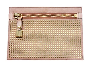 New $1190 Tom Ford Alix Suede Tan/Gold Studded Pouch Clutch Bag with Lock - Picture 1 of 5