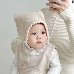 Winter Baby Knitting Hat Newborn Ear Protection Cap Cat Ear Knit Hat Kids - Picture 1 of 15