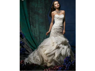 Alfred Angelo 12 Mermaid Wedding Dress Ruching Strapless Ivory Satin Ruffles 880 - Image 1 of 4