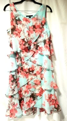 Volantes Multicolor Azul Floral Sin Mangas S.L. Vestido de verano Fashions talla 16 Foto 1 de 4