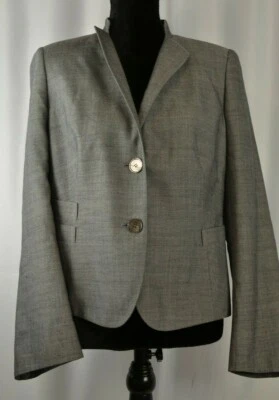 Blazer Akris tamanho 12 cinza com botões jaqueta de lã algodão bolsos de negócios carreira - Imagem 1 de 4