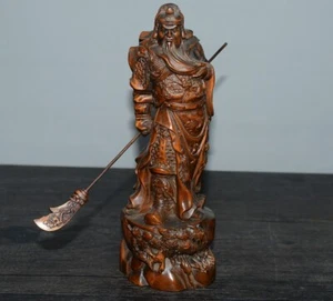 Chinese Boxwood Hand Carved Guan Gong Guanyu statue netsuke Ornament - Picture 1 of 9