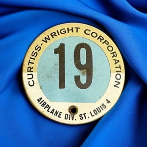 WW2 Curtiss Wright War Aircraft Worker ID distintivo St. Louis MO #19 WWII fronte interno - Foto 1 di 6