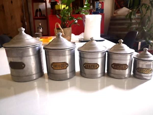 SET VINTAGE 5 FRANZÖSISCHE ALUKANISTER - Bild 1 von 7