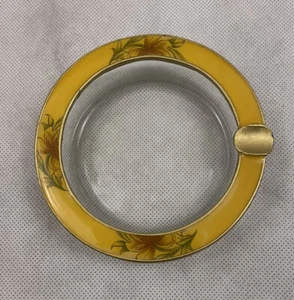 Vintage Enamel & Metal Round Glass Decorative Ashtray  4” Long Floral Theme - Picture 1 of 3