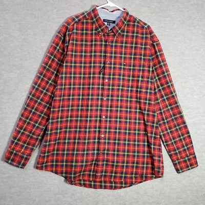 Tommy Hilfiger Men Button Up Shirt XXL Red Madras Plaid Flannel Y2K THFLEX - Image 1 of 4