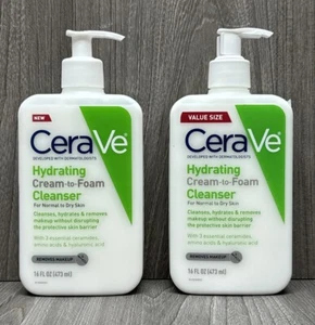 LOT OF 2 CeraVe Hydrating Cream to Foam Cleanser w/Ceramides Removes Makeup 16oz - Picture 1 of 1