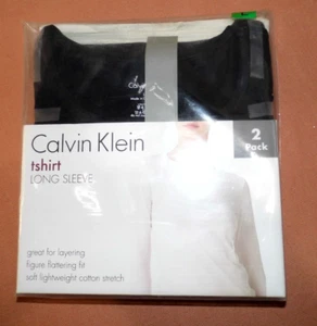 ShirtT-CALVIN KLEIN Cotton FIT Crew Neck Long Sleeve 2 PACK Black Small - Picture 1 of 3