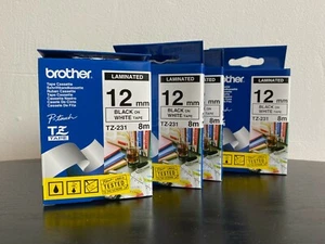 Lot de 4 Ruban BROTHER P-Touch TZ231 12mm Noir Black Cassette Étiquette Original - Photo 1/1