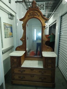Antique Victorian Walnut Dresser with Marble Tops - Picture 1 of 1
