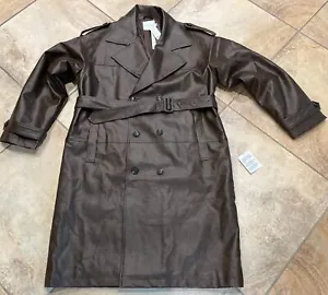 Topman Men’s XL Brown Faux Leather Double Breasted Trench Jacket - Picture 1 of 11
