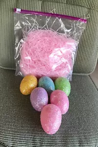 Ostern Glitzer Eier Dekoration - 6er Set!! Inklusive rosa Ostergras!! - Bild 1 von 3